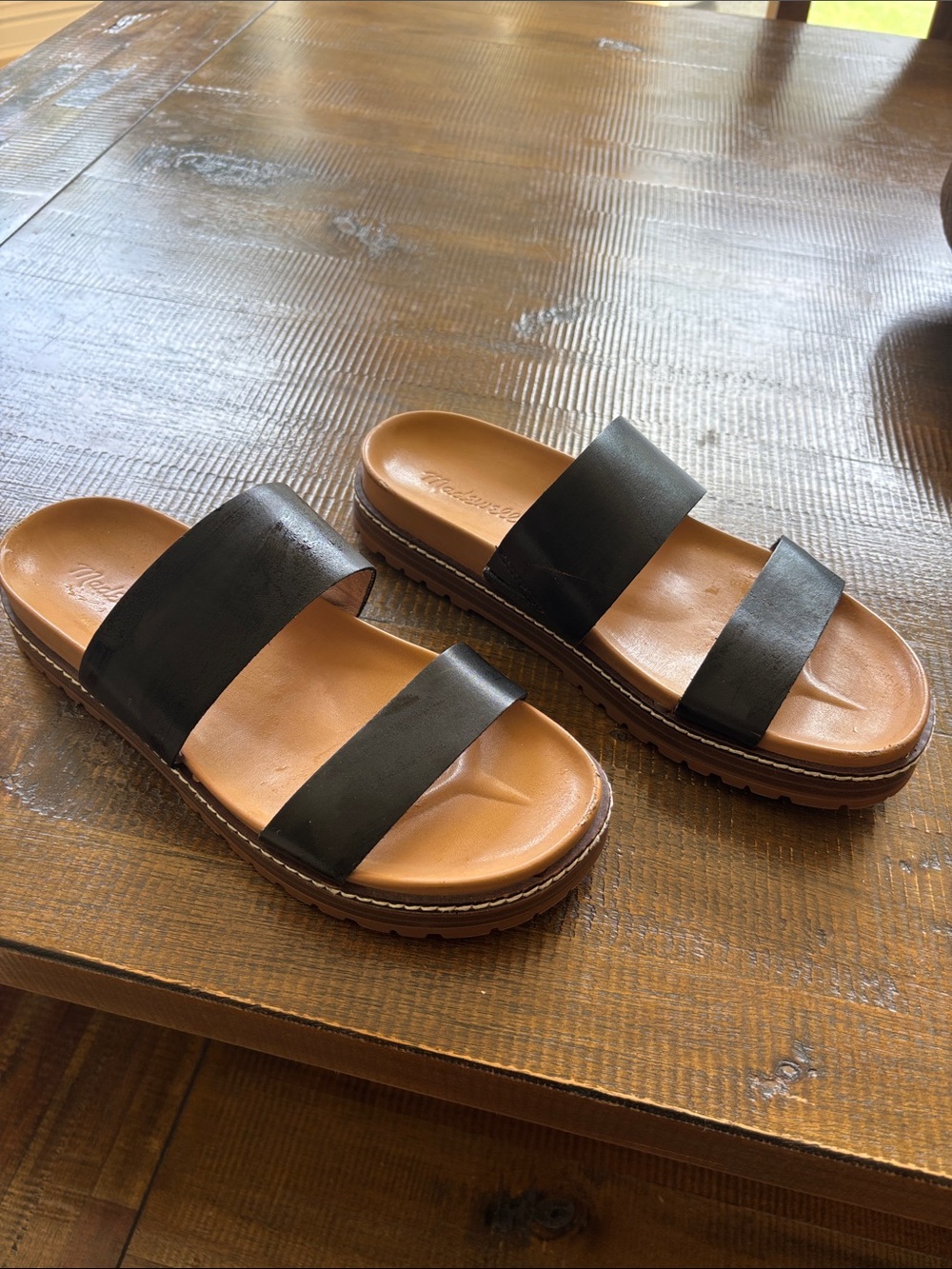 Madewell Women’s Casual Double-Strap Slide Sandals - Black/Tan size 8